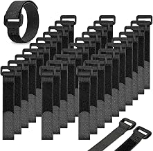 30 Stück Kabelbinder Klett mit Schnalle, 20cm x 20mm Klettkabelbinder Wiederverwendbar für Kabelmanagement & Büro, Reißfestes Nylon Klettband Kabelbinder mit Öse, Schwarz
