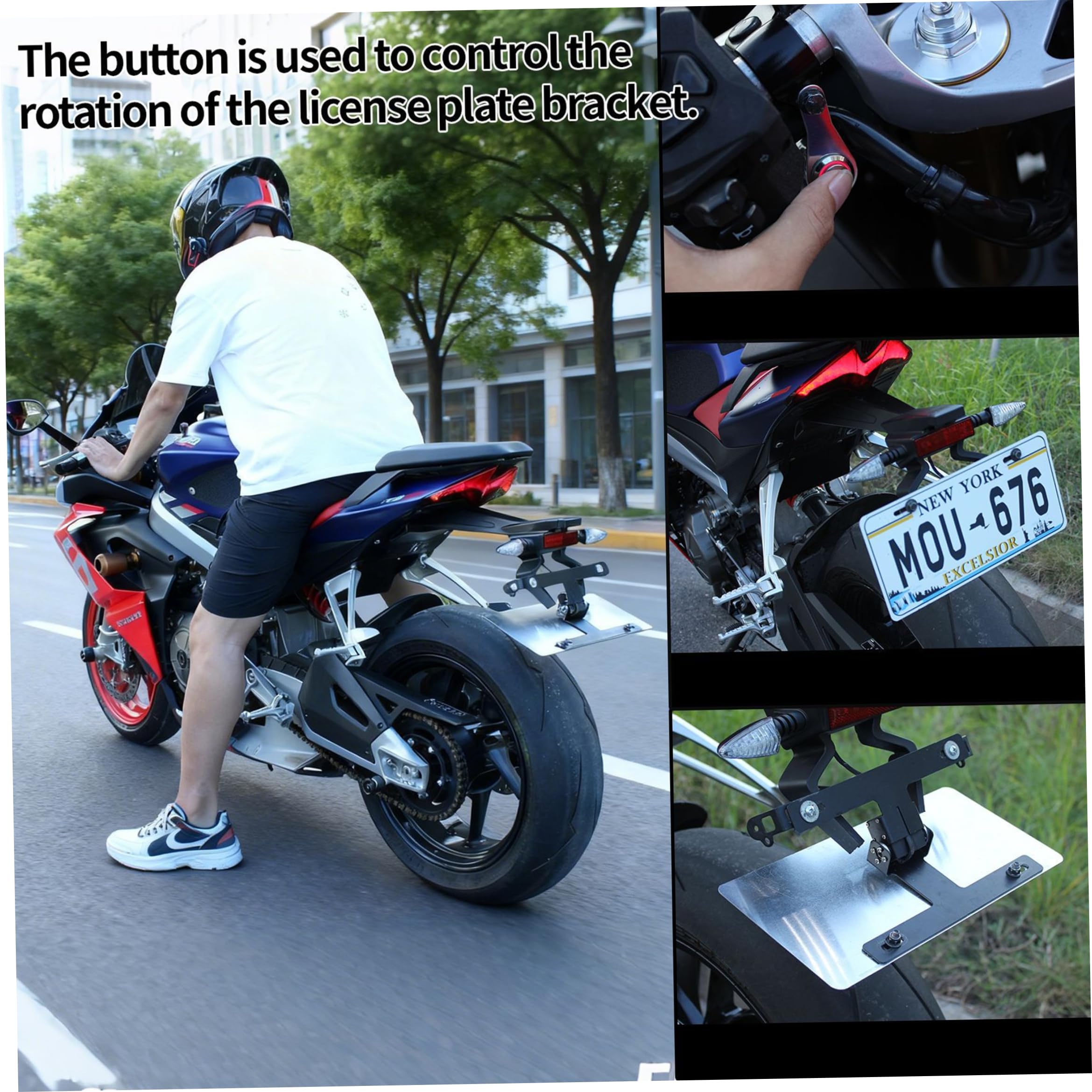 Soporte de matrícula de Motocicleta de aleación de Aluminio con Plegado Remoto eléctrico, Ideal para modificaciones de Corta, Soporte de Placa para Motocicletas, Todoterreno