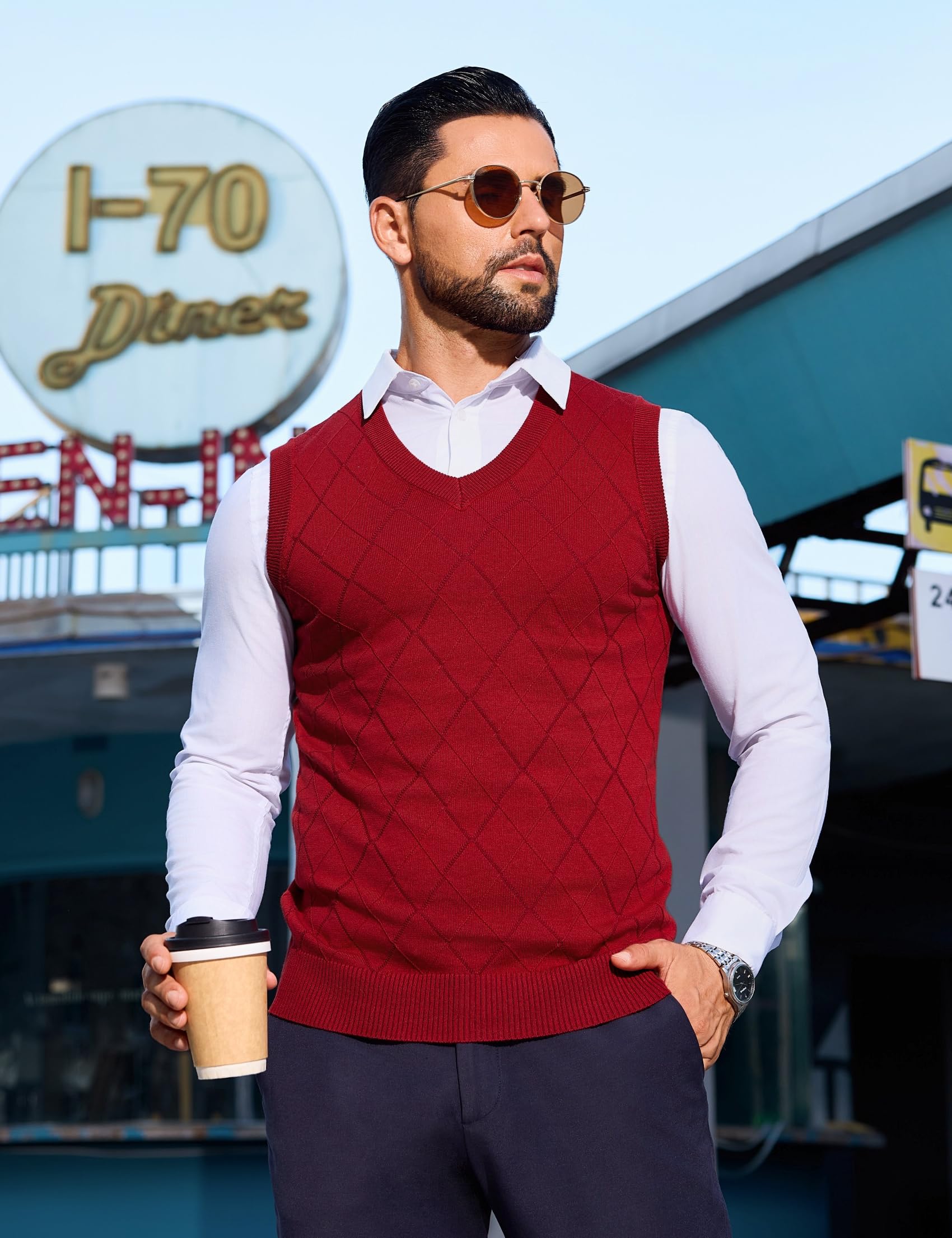 Sykooria Gilet Maglione da Uomo con Scollo V Maglioncino Smanicato Senza Maniche Pullover Gilet Cotone in Maglia Invernale Maglioni e Cardigan da Uomo Casual