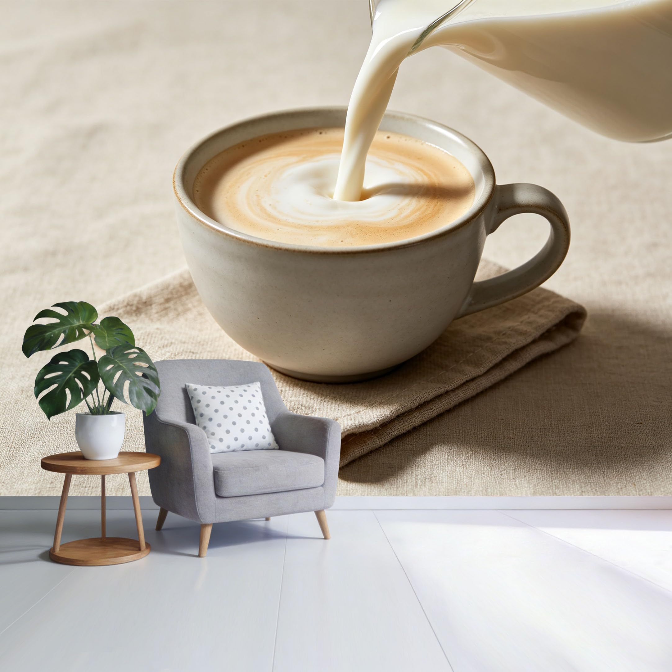 Custom Size Wall Mural Minimalist Coffee Latte Art Milk Pour Close Up Kitchen Café Style SelfAdhesive Wall Fabric Removable Wallpaper for Home Office Decor