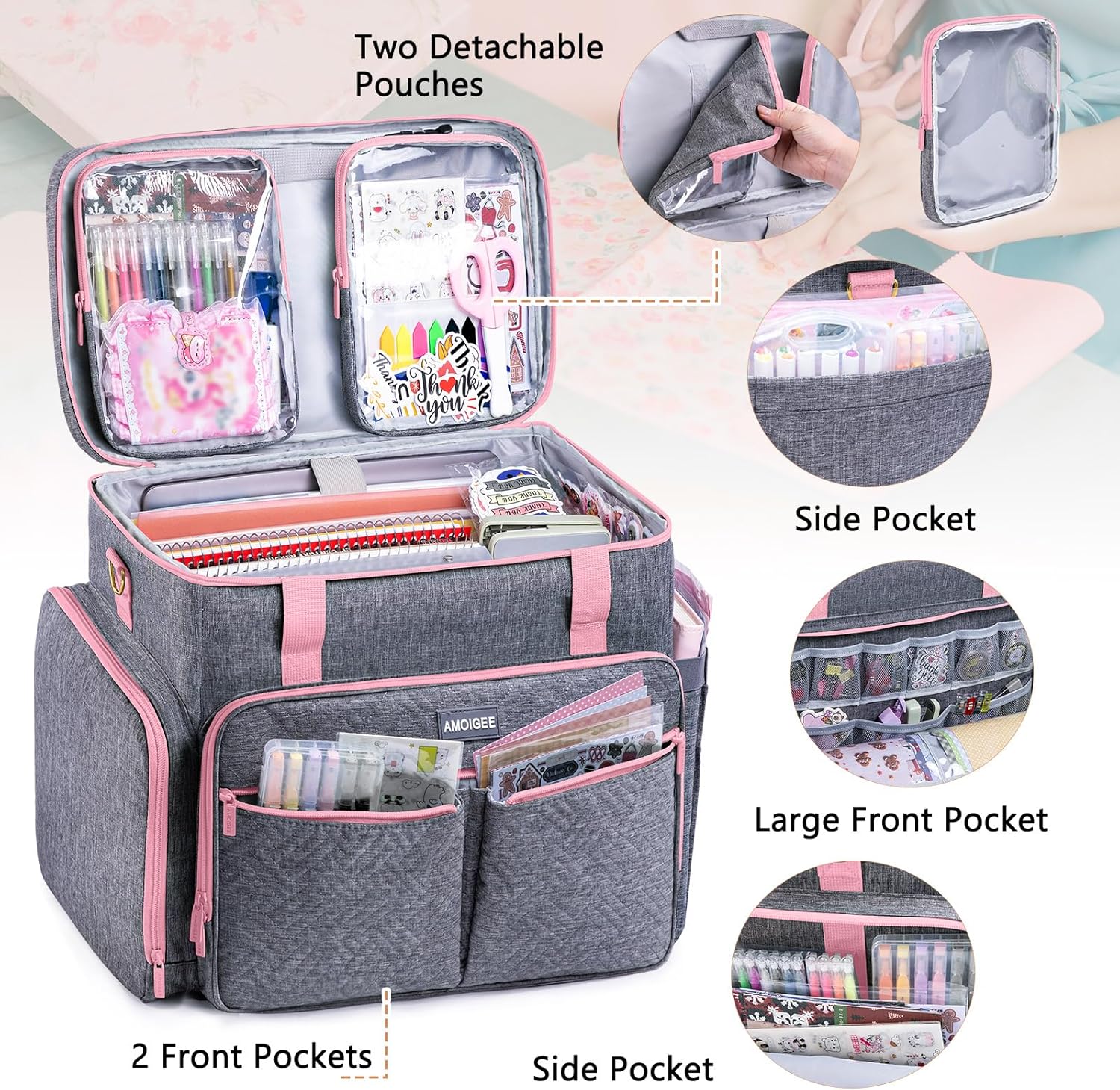 AMOIGEE Large Craft Bag - Scrapbook Storage, Craftsman Tool Tote Bag, Teacher Bags, Scrapbook Tote Bag, Art Supply Bag for Teachers, Large Sewing Machine Case - Image 4