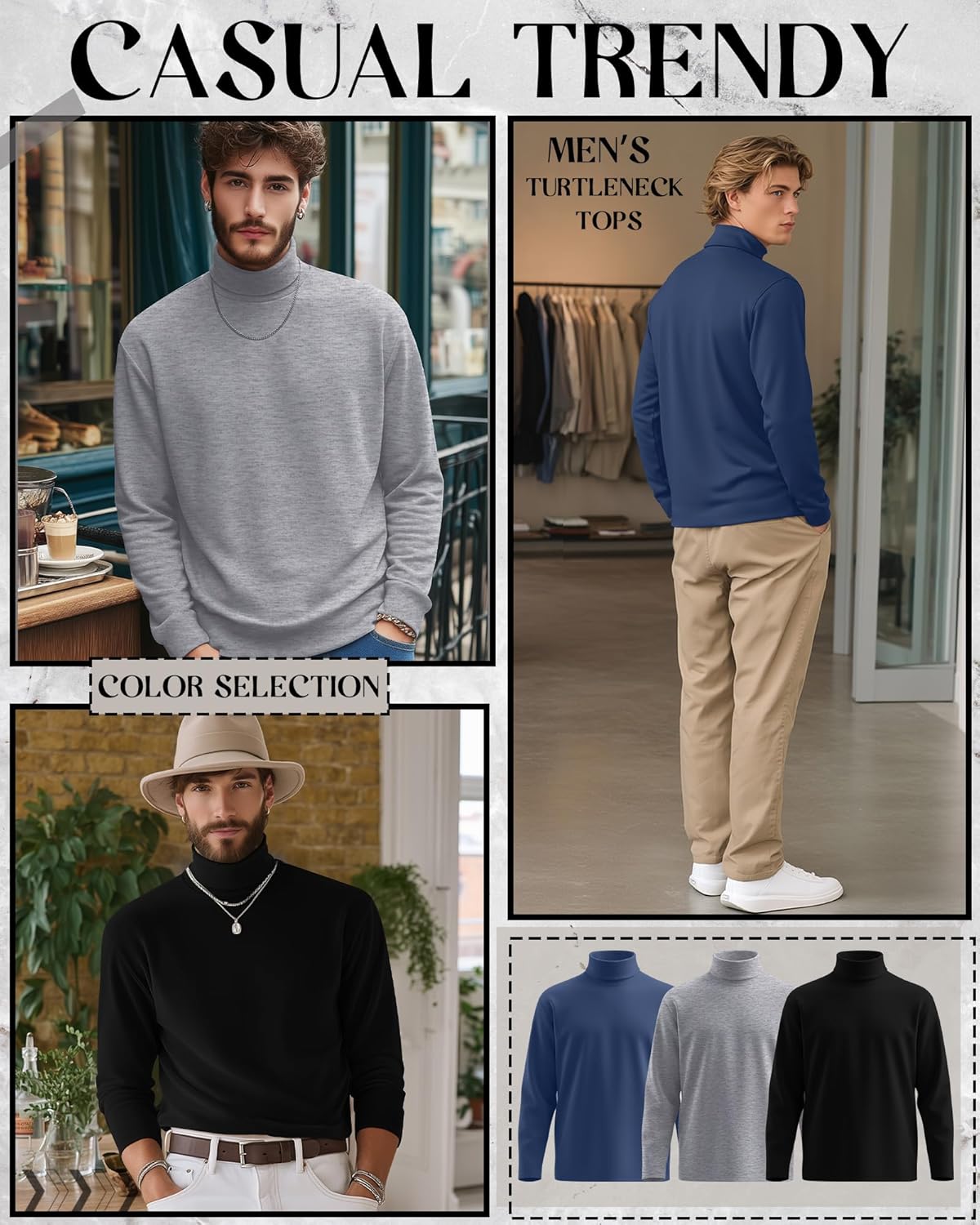 Neer 3 Pack Men's Long Sleeve Shirts, Turtleneck Thermal Sweaters Basic Pullover Tops Solid Casual Undershirts - Image 4