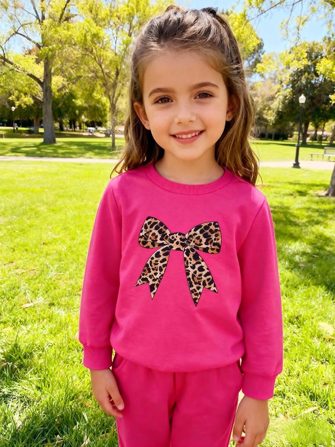 ESHOO Toddler Girl Clothes 2 Piece Leopard Outfits Long Sleeve Sweatshirt Pants Tracksuit Fall Winter Clothing Set 2-7T - Image 3