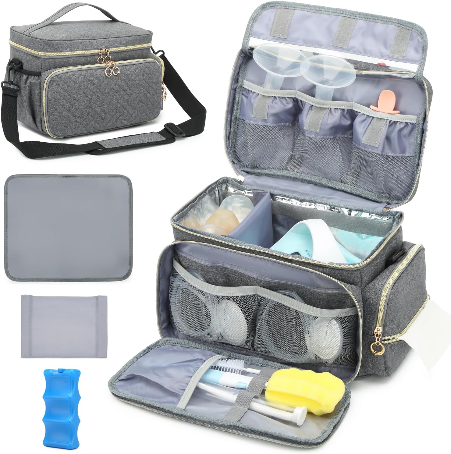 Breast Pump Bag Fit for Spectra S1 and S2 - Pumping Bag with Ice Pack & Waterproof Mat, Portable Breast Pump Storage Bag for Work, Travel and Family Use, Grey
