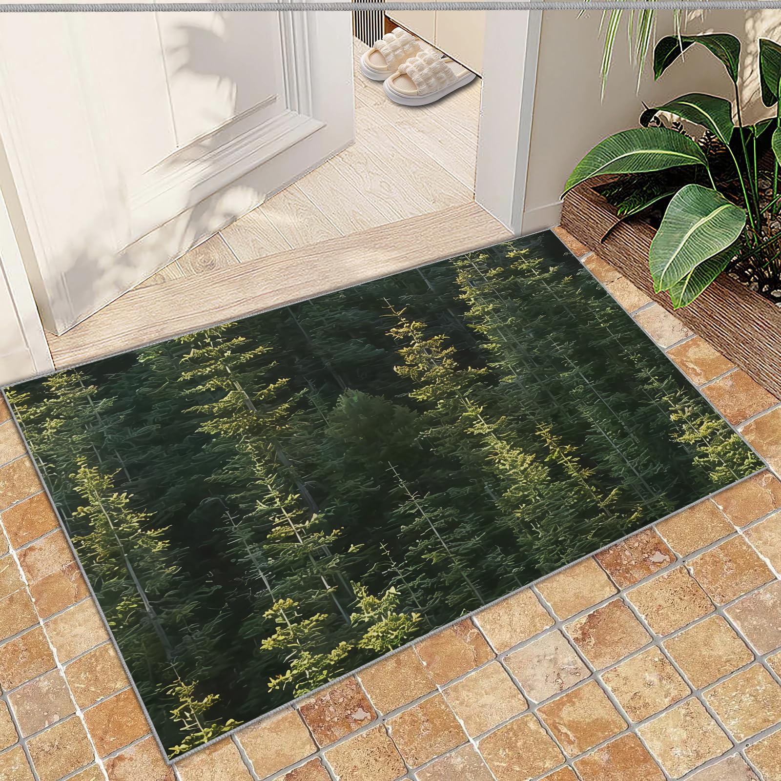 Washable Rug - 3x4 Rugs for Entryway, Green Forest Small Rugs for Entryway, Vintage Green Tree Landscape Rug Indoor Rug Soft with Non-Slip Rug for