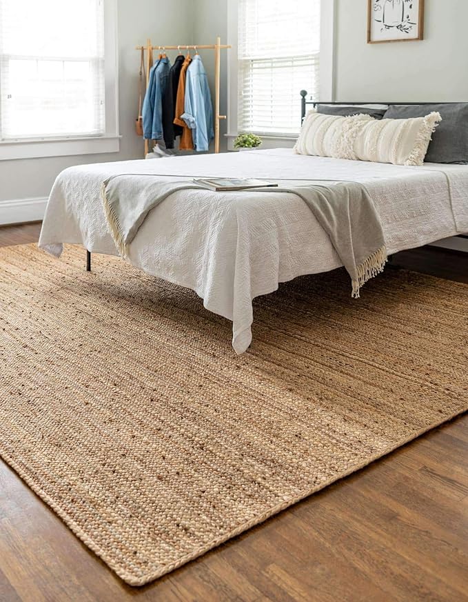 100% Jute Area Rug 6 x 9 Feet- Rectangle Natural Fibers- Braided Design Hand Woven Natural Carpet - Home Decor for Living Room Hallways Bedroom (Natural- 6'x9')