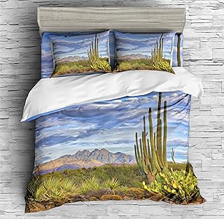 REALIN Cactus Duvet Cover Set Scrub and Cactus Succulent Plant Bedding Girl Boy Kids Bed Sets 2/3/4PCS Quilt Covers/Sheets/Pillow Shams,Twin/Full/Queen/King (B,Full-200x229cm-4PCS)