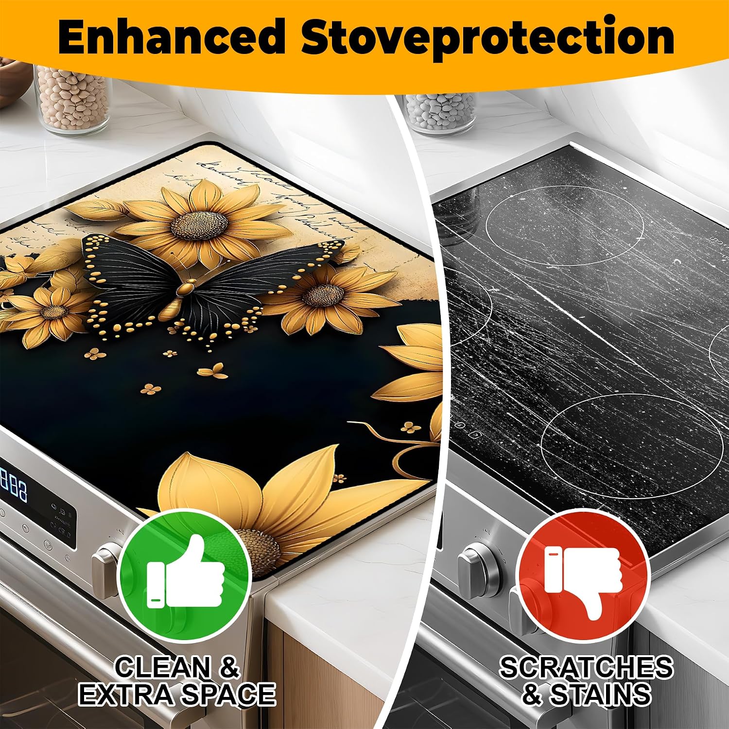 Stove Top Cover for Home Decoration Kitchen Pad Non-Stick Washable Cooktop Covers Countertop Protector Keep Stove Clean 28"x20" (Sunflower)