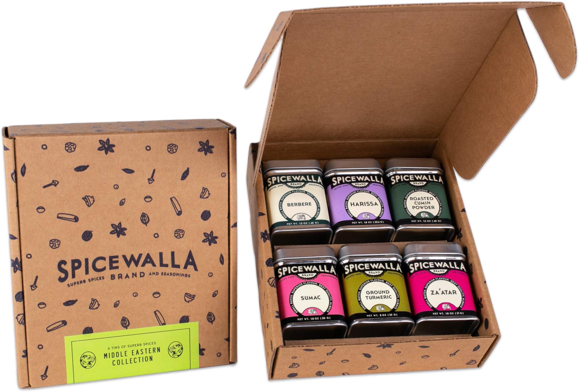 Spicewalla Middle Eastern Spices Set 6 Pack | Turmeric, Harissa Spice, Zaatar, Berbere, Roasted Cumin, Sumac | Mediterranean Seasonings