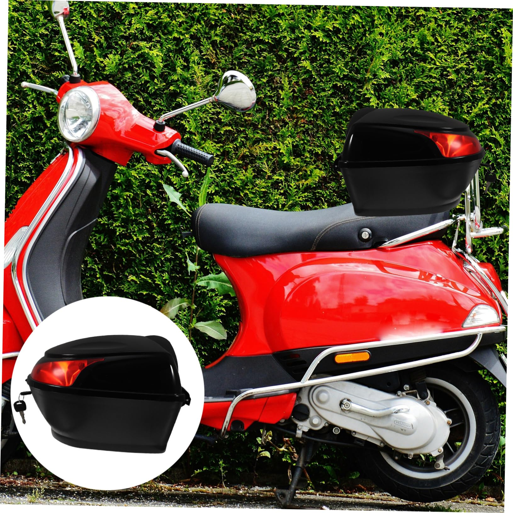 Mallette de rangement arrière de moto noire pour scooters et cyclomoteurs, facile à installer, boucle de verrouillage sécurisée, coffre arrière durable pour accessoires de moto capacité