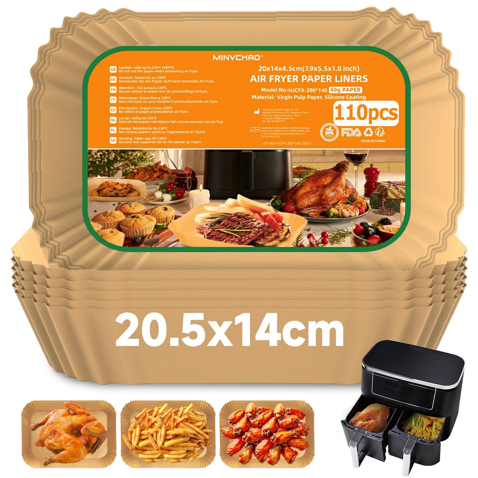 Backpapier für Heißluftfritteuse Ninja Dual Zone AF300EU AF400EU 110 Stück Airfryer Backpapier mit Ninja Doppelkammer und Anderen Dual Zone Air Fryer(Hot Air Fryer)