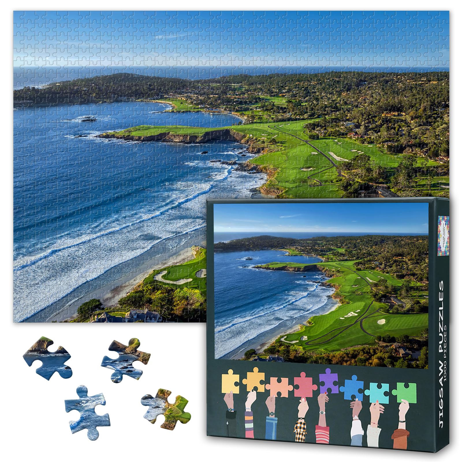 1000 Piece Jigsaw Puzzle for Adults Modern Golf Course Wall Art Pebble Beach Scenic Landscape Coastal Decor Challenging Puzzle Game 27.5x19.7 Inches