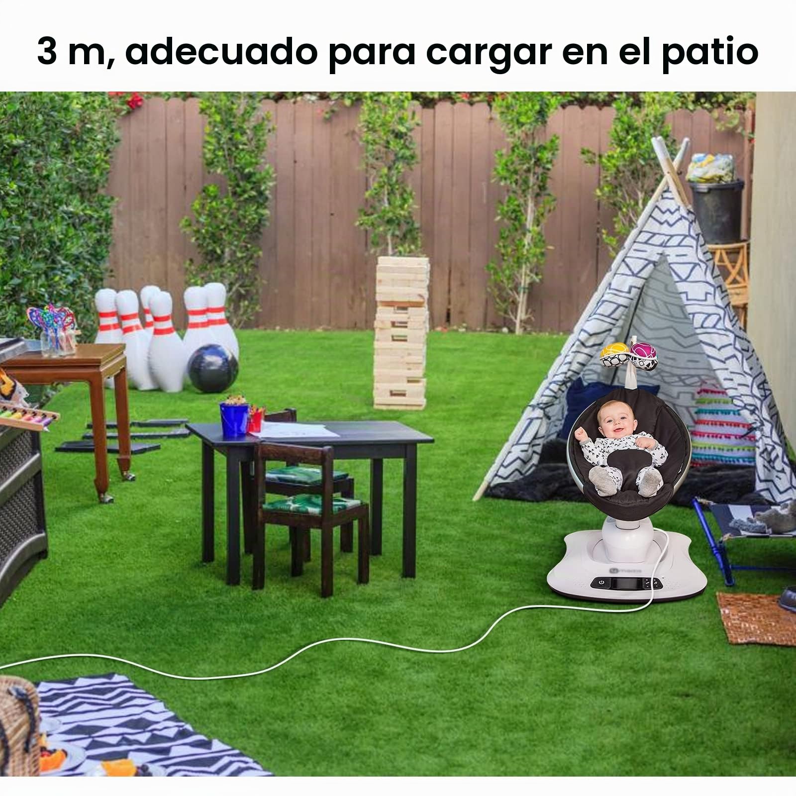Cable de alimentación de 3 m para 4moms mamaRoo 4, cargador de 12 V 3 A para RockaRoo Baby Swing | Adaptador de CA, color blanco