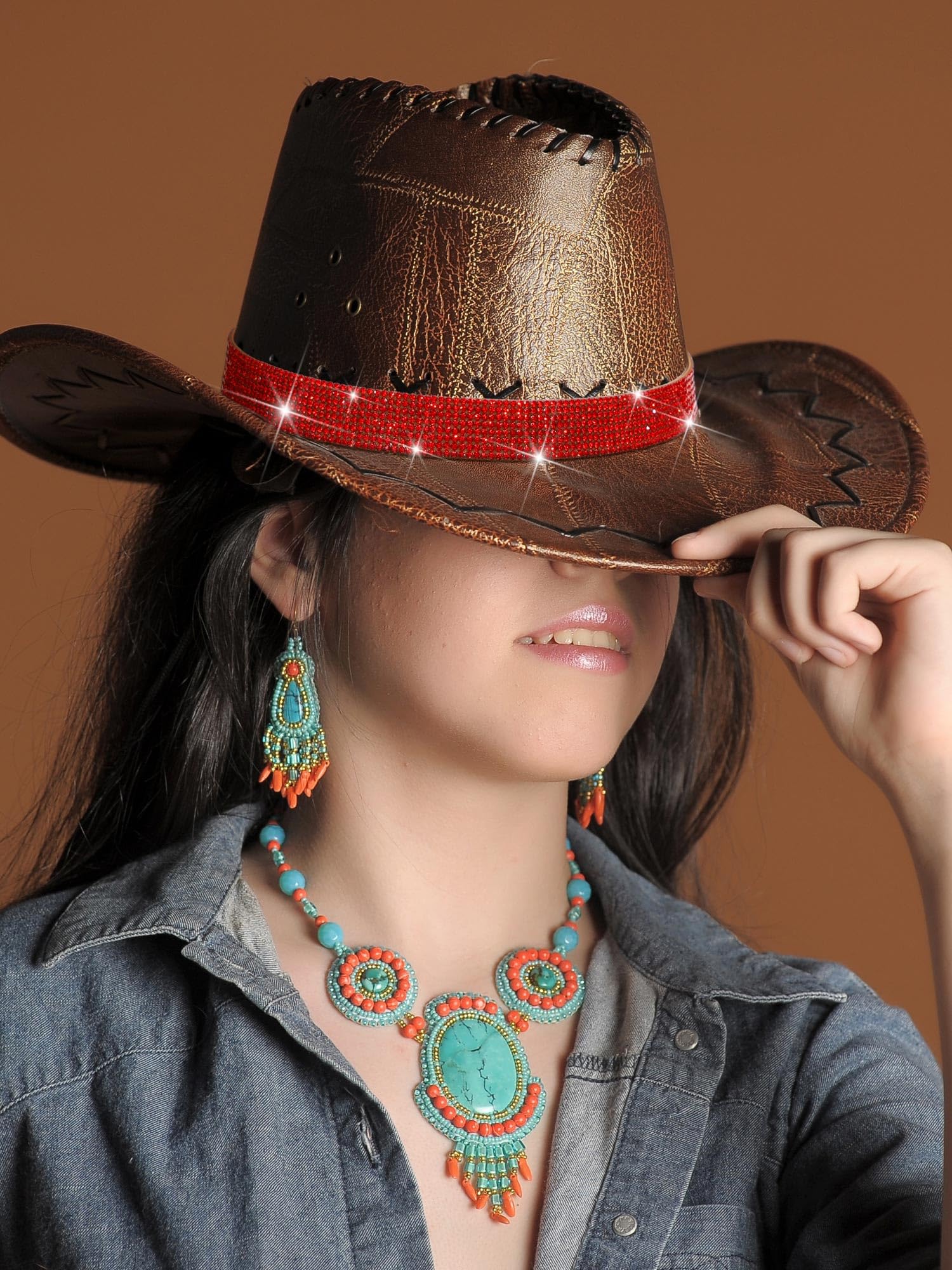 Riceshoot 4 Pcs Bling Rhinestone Hat Band Cowboy Hatband Adjustable Cowgirl Hat Belt Western Style Jewelry for Women Men(Mixed Colors)