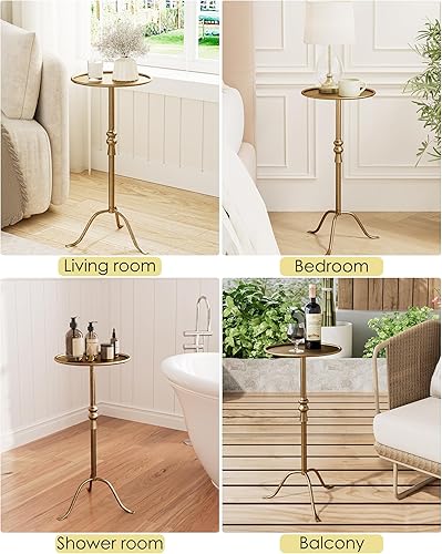 Miniatura 9 de Mesa auxiliar redonda de hierro envejecido de latón envejecido, mesa de cóctel de Martini vintage de 25 pulgadas con bandeja superior para sala de