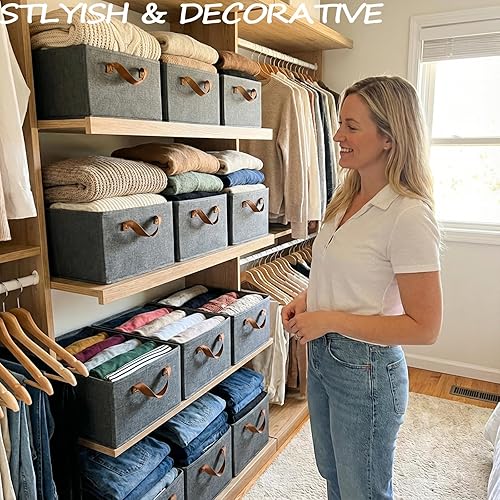 Miniatura 6 de Paquete de 4 contenedores de almacenamiento abiertos, cestas de almacenamiento plegables para estantes, organizadores de armario de tela grandes con