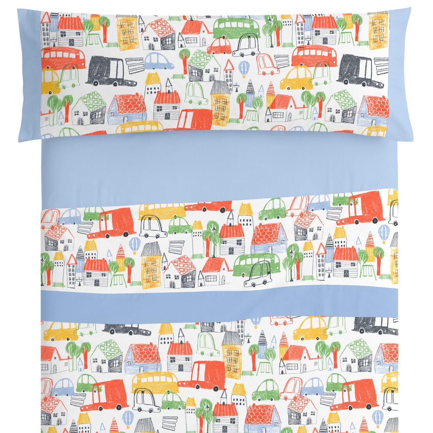Burrito Blanco│Sábanas Infantiles, Cama de 105 (+ Medidas Disponibles)│Poliéster 50% Algodón 50%│Fácil Planchado│Diseño 178, Azul