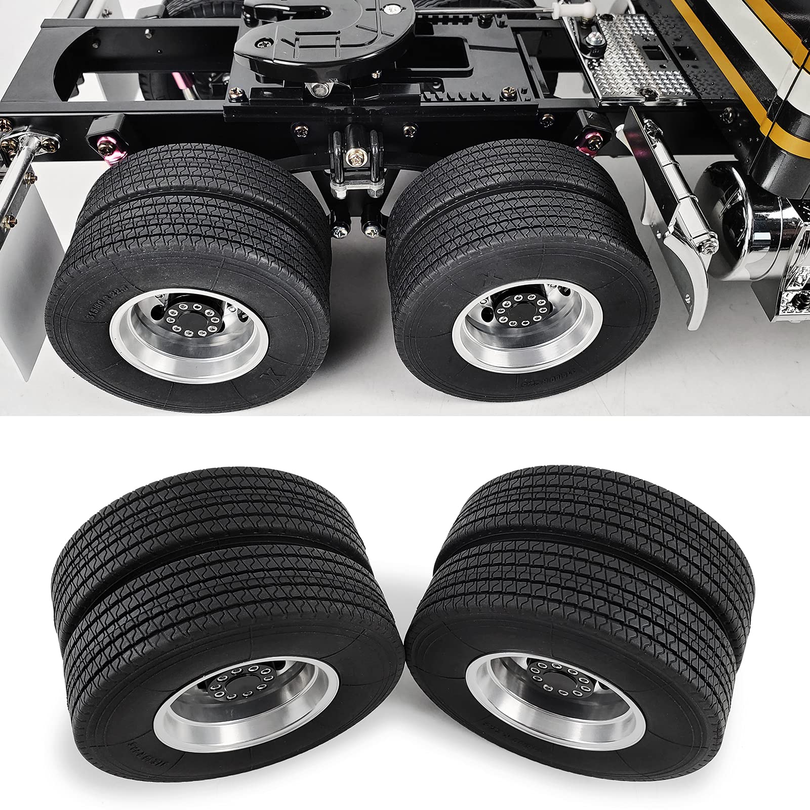 AXspeed – Lot De 4 Pneus RC 1/14 – 22 Mm – Caoutchouc Avec éponge – Pour Tracteur Tamiya – Remplacement Durable
