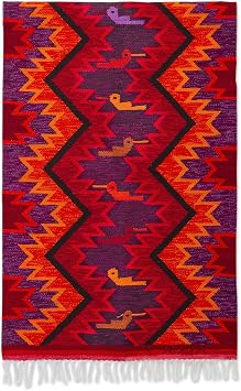 NOVICA Artisan Handmade Wool Tapestry Hummingbird Motif Geometric from Peru Multicolor Wall Decor Tapestries Woven Animal Themed [36in L x 23.5in W] Hummingbird Geometry