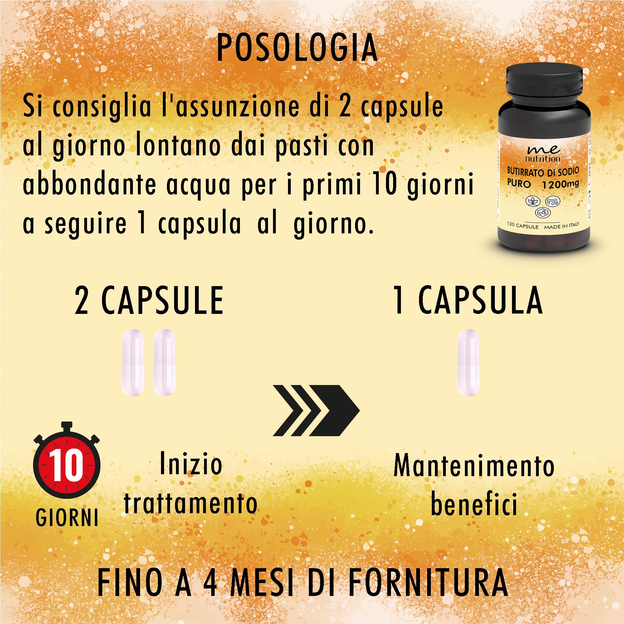 Butirrato di Sodio Puro 1200mg per dose - 120 Capsule - Supporto al Microbiota Intestinale, Benessere per Intestino e Funzionalità Digestiva - Fonte di Acido Butirrico - Made in Italy Me Myeasy