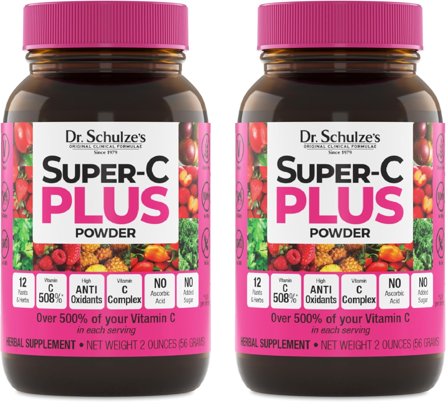 Dr. Schulze's Super-C Plus - Vitamin C Supplement for Immune Support - Skin Health & Antioxidant Support - High-Potency Formula - Plant-Based Superfood - Gluten-Free & Vegan, 60 Ct (20 Serving) 2-Pack