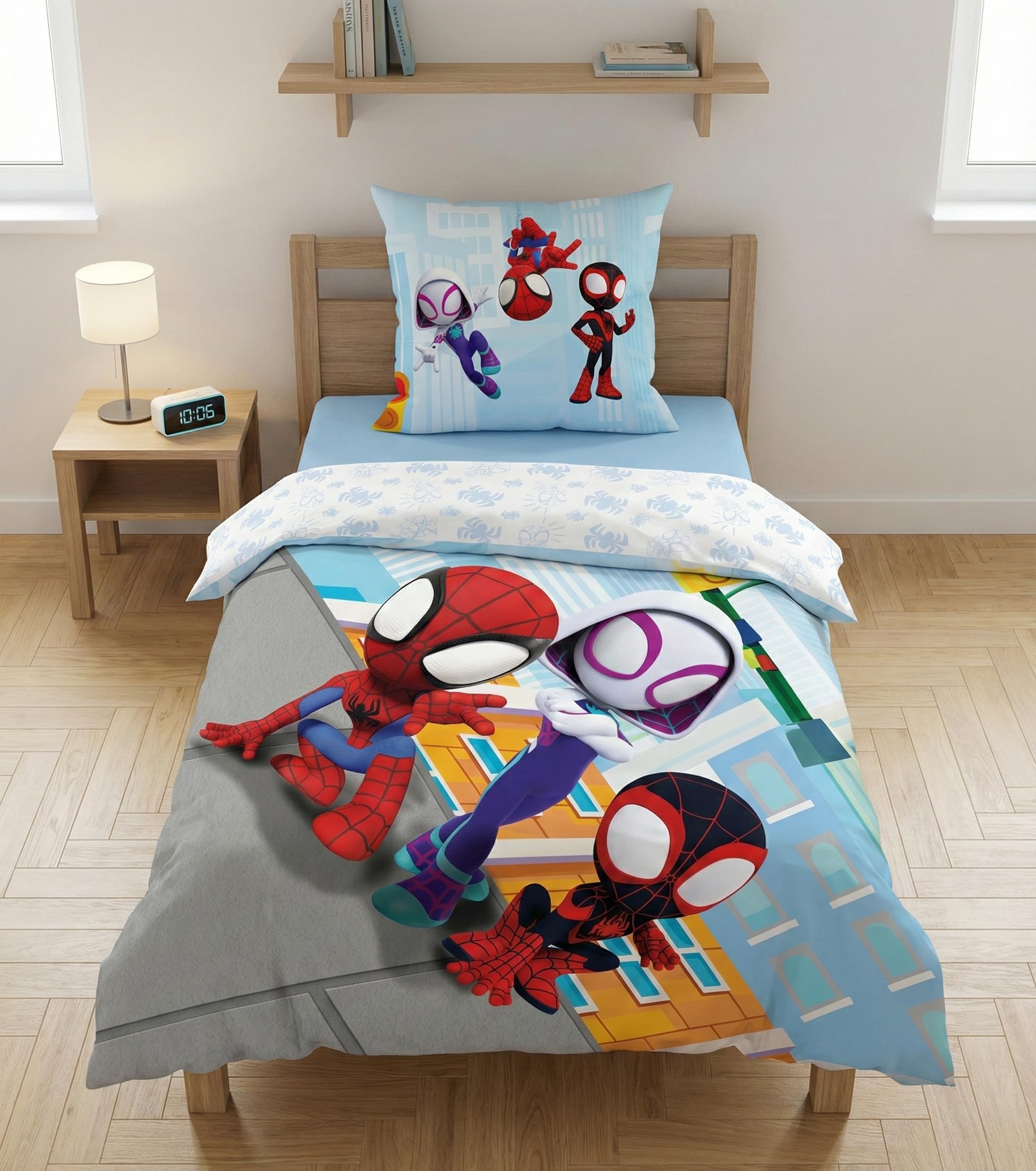 Spiderman Spidey Funda Nórdica Cama 90 140x200 + Funda Almohada 65x65 Niño | Ropa de cama reversible | Algodón natural transpirable Oeko-Tex | Marvel oficial | Niño 3-10 | Regalo | Lavable a máquina