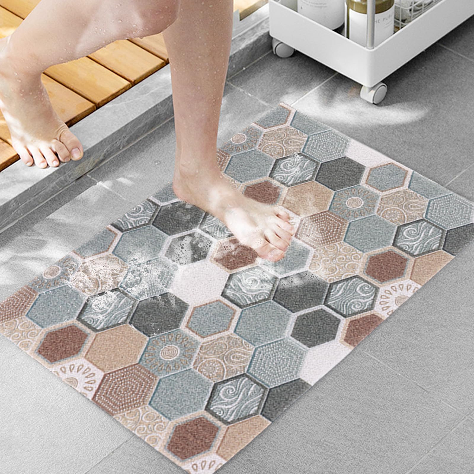 Fecialy Tappeto Doccia Antiscivolo, 60x80cm, Tappeto da Bagno Antiscivolo con Scarico, Tappeto da Bagno in Morbido PVC Luffa, ad Asciugatura Rapida per Bagno e Ambienti Umidi