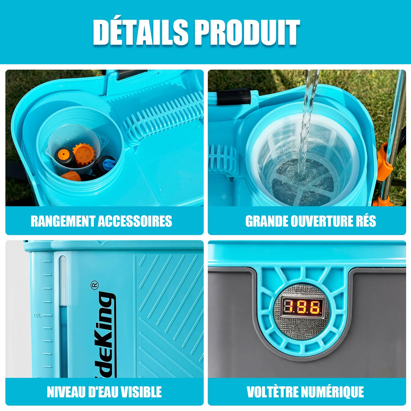 SideKing Pulvérisateur à Dos 16L, Pulvérisateur Électrique Compatible avec Makita 18V, Pression Réglable 7 Bar, Lance Télescopique, Soutien Lombaire, Pulvérisateur de Jardin pour Toiture & Terrasse
