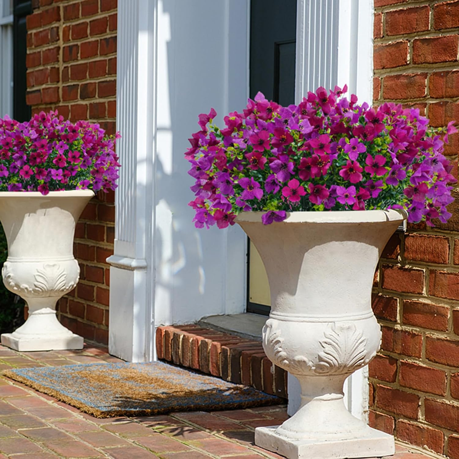 Artificial Faux Plants Flowers Outdoor Spring Summer Decoration, 12 Bundles Fake Silk Colorful Daisy Eucalyptus Realistic UV Resistant for Outside Home Planter Porch Yard Decor (Purple Red Lotus) - Image 2