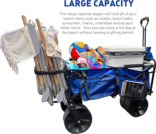 Miniatura 3 de Carro de playa plegable con ruedas de arena grandes, carrito plegable resistente con soporte para silla de playa pendiente de patente, ideal para