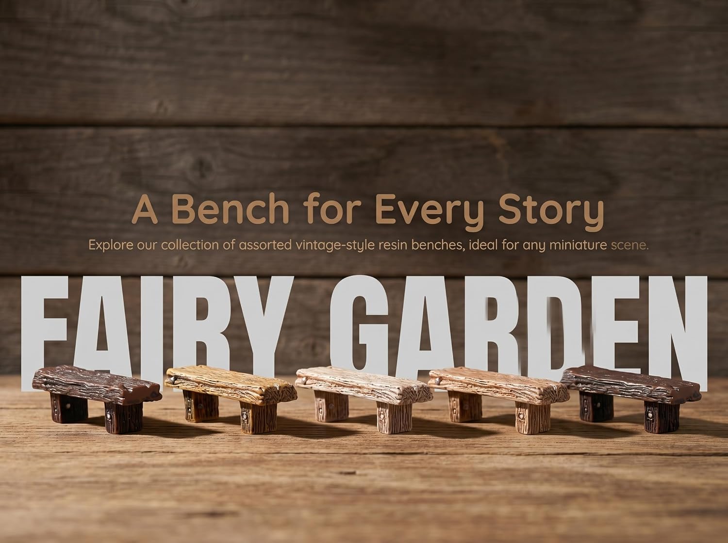 Miniature Resin Bench Fairy Garden Accessories - Dollhouse Chairs Stools Ornament Vintage Style Landscape Mini Decor Small Zen Garden DIY Scene Furniture (18, Natural Beige//Dark Walnut) image 5