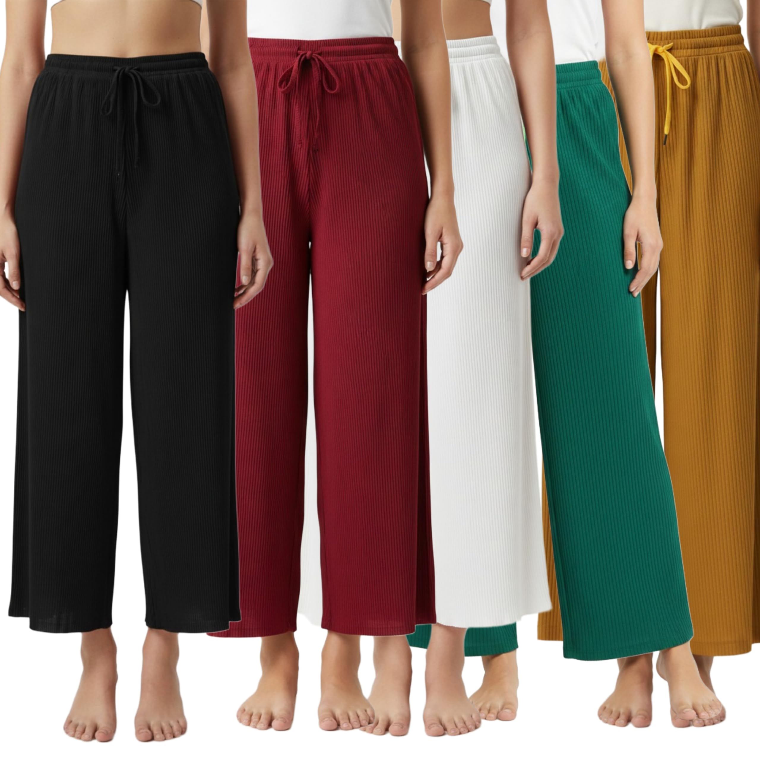 Women's Wide-Leg Trouser|Palazzo Pants|High Waist Flowy Trousers with Drawstring, Lightweight Casual & Travel Wear|Women Trousers Pants | Pack of 5-picture-51