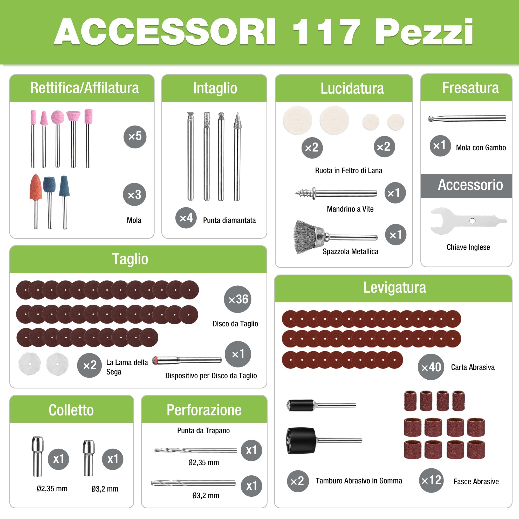 WORKPRO Utensile Rotante 7,2 V con 117 Accessori, Mini Trapano 6 Velocità 30000 giri/min, Borsa di Stoccaggio