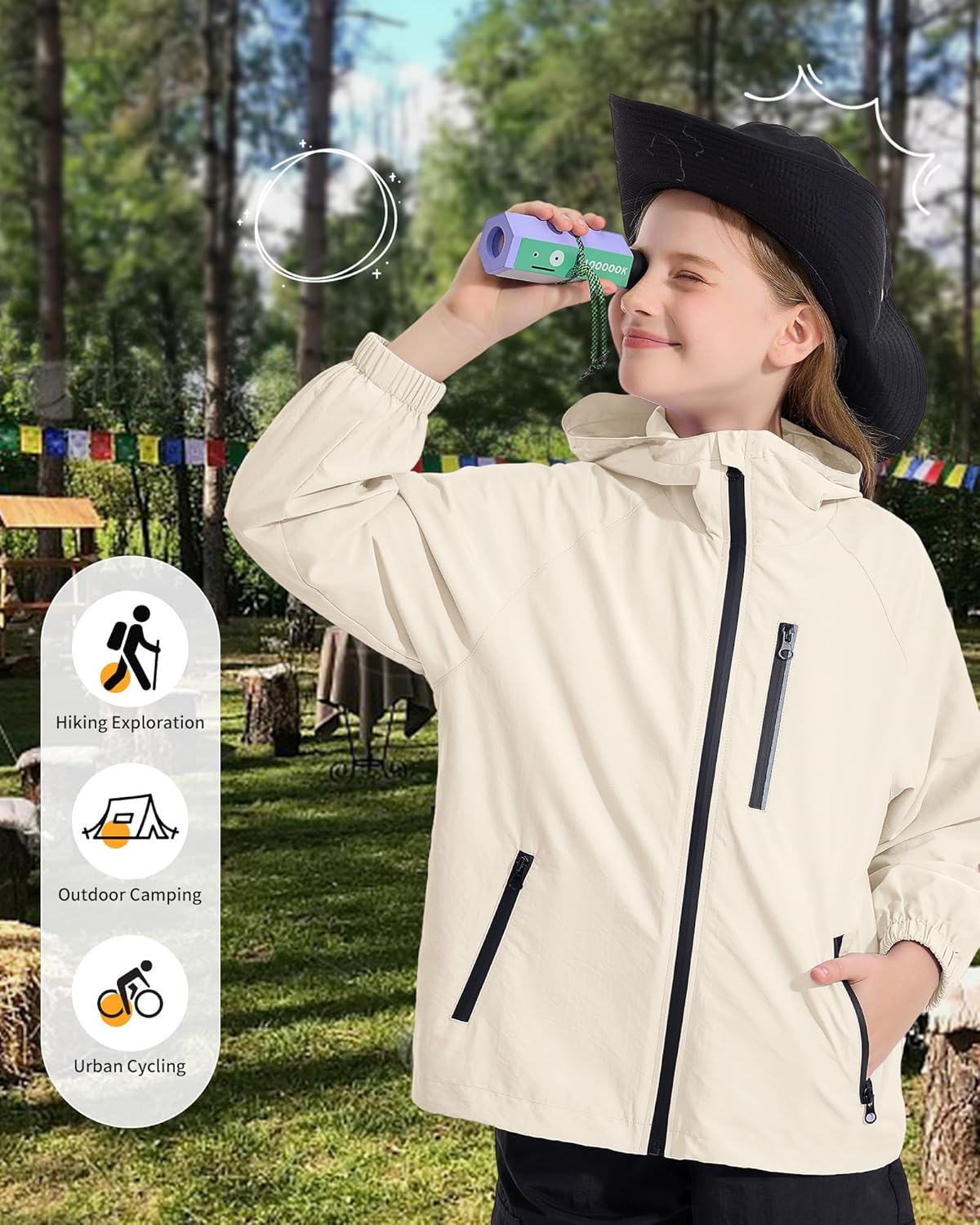 Rolanko Girls Rain Jacket Boys Sportswear Water Resistant Hoodie Kids Lightweight Raincoats Windbreaker Outdoor 6-16