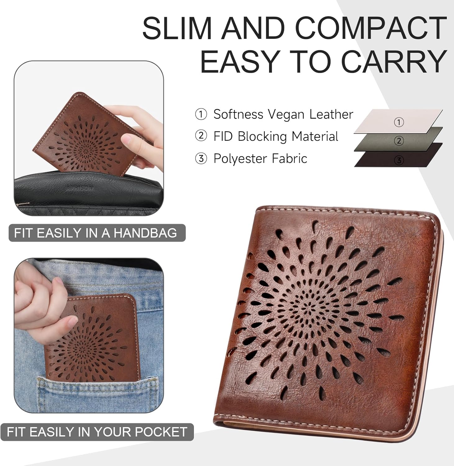 APHISON Womens Wallet, Slim Small Wallet for Women Men RFID Wallet Women Sunflower Leather ID Credit Card Holder whit Zipper Coin Pocket Bifold Compact Wallet - Image 6