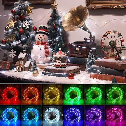 Miniatura 2 de Guirnalda de 120 luces LED de 39.4 pies, funciona con pilas, 6 paquetes de 6.56 pies, 16 colores, guirnalda de luces con control remoto, luces