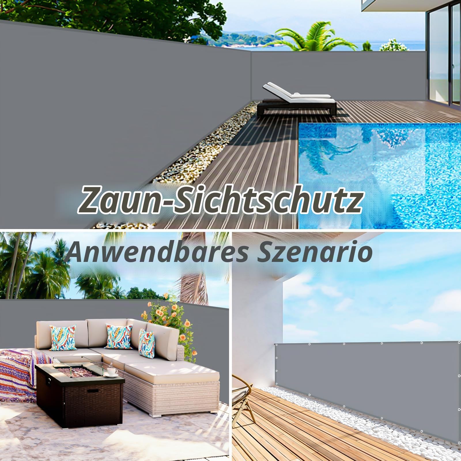 Sonnensegel Wasserdicht 3x3m, UV-Schutz Sonnensegel mit Ösen, Sonnenschutz und Wetterschutz Markisenstoff, Sonnenschirm Segel für Terrassendach Balkon Wintergarten Schwimmbad, Dunkelgrau