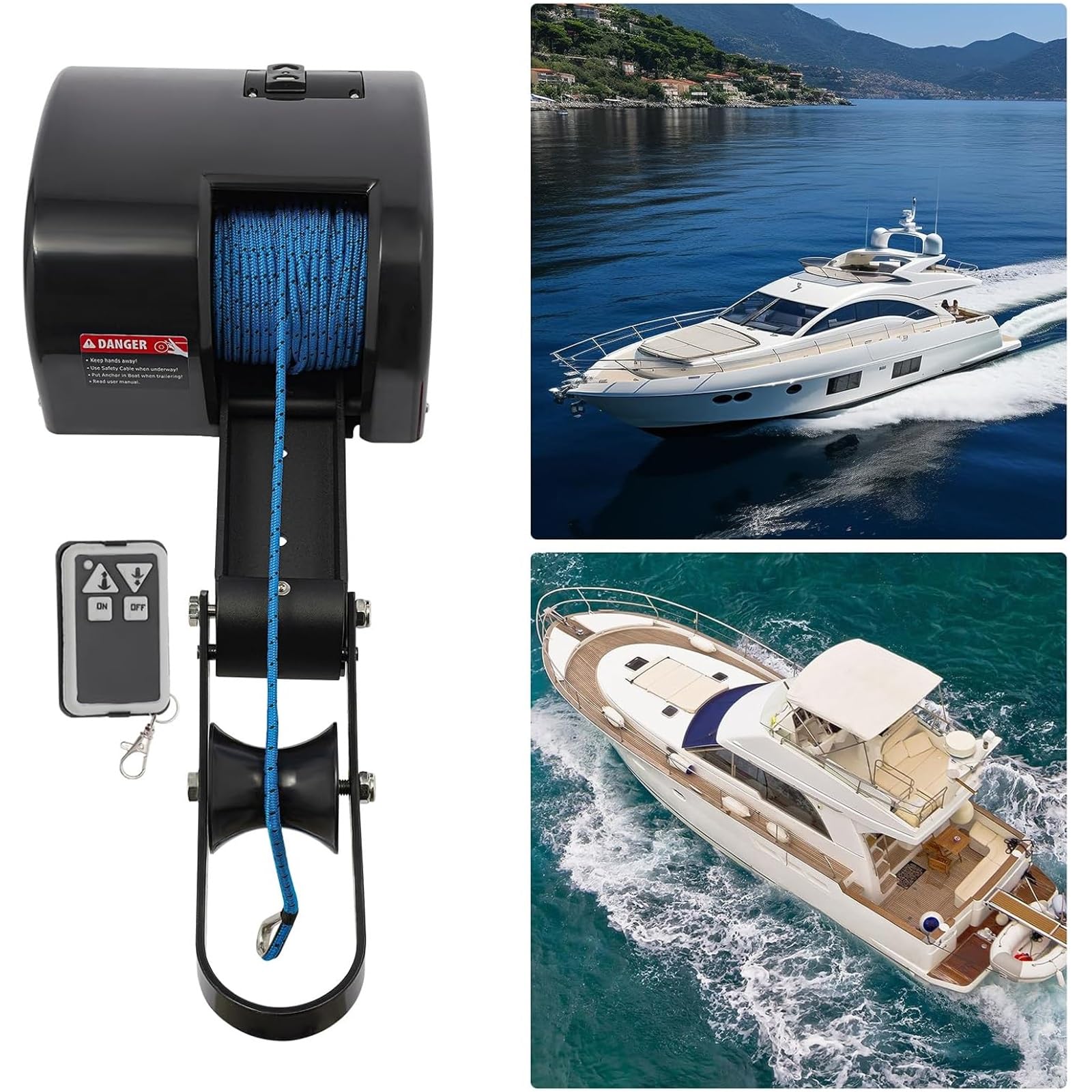 Verricello elettrico di ancoraggio, 12 V, telecomando per salpa ancora marino, supporta ancoraggi fino a 15,9 kg, ideale per barche da pesca, corda di sicurezza inclusa