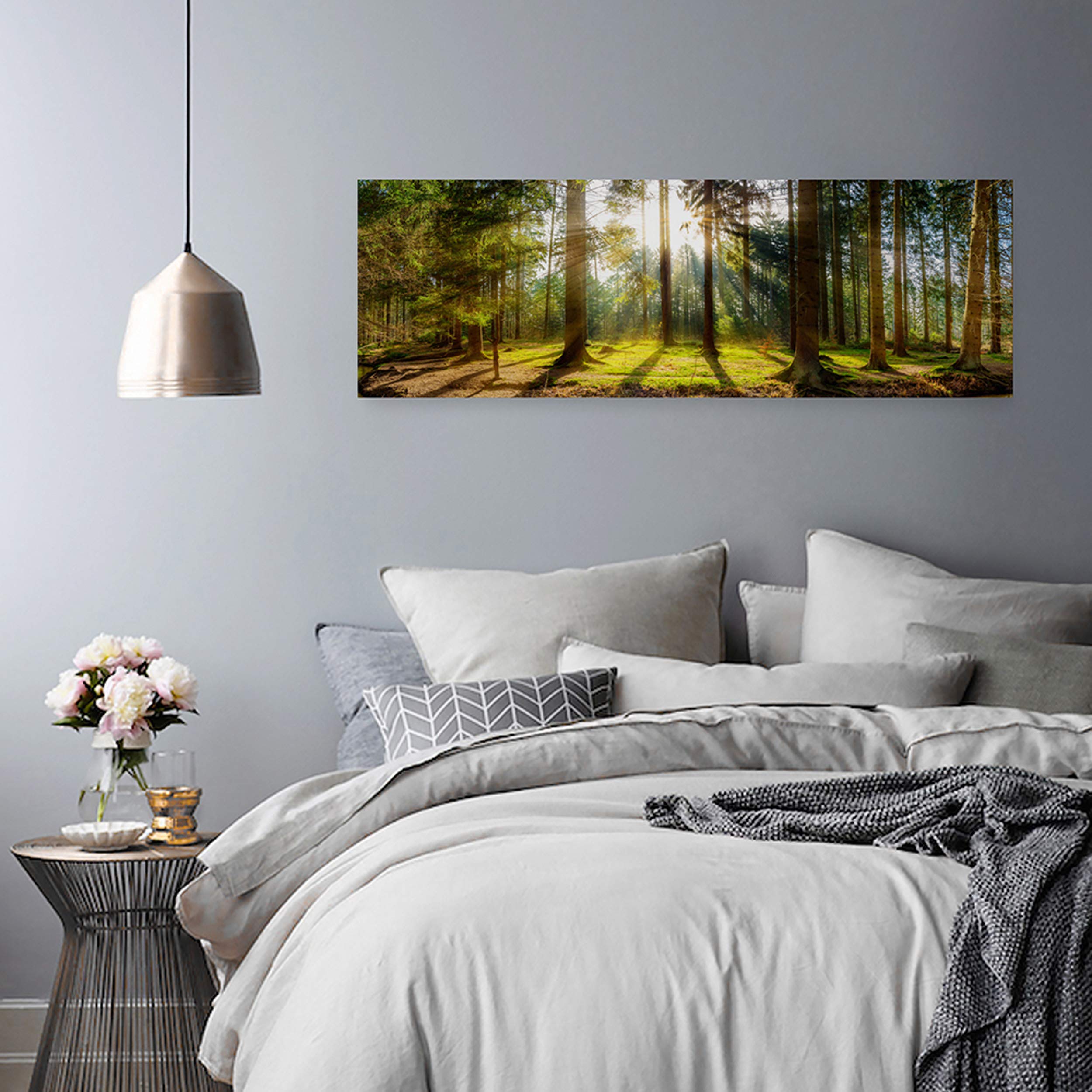Feeby Obraz na Płótnie Canvas Las Drzewa 150x60 cm 1-częściowy Obraz na Ścianę Dekoracja Ścienna do Salonu Sypialni Biura Obraz Ścienny XXL Pejzaż Żółty