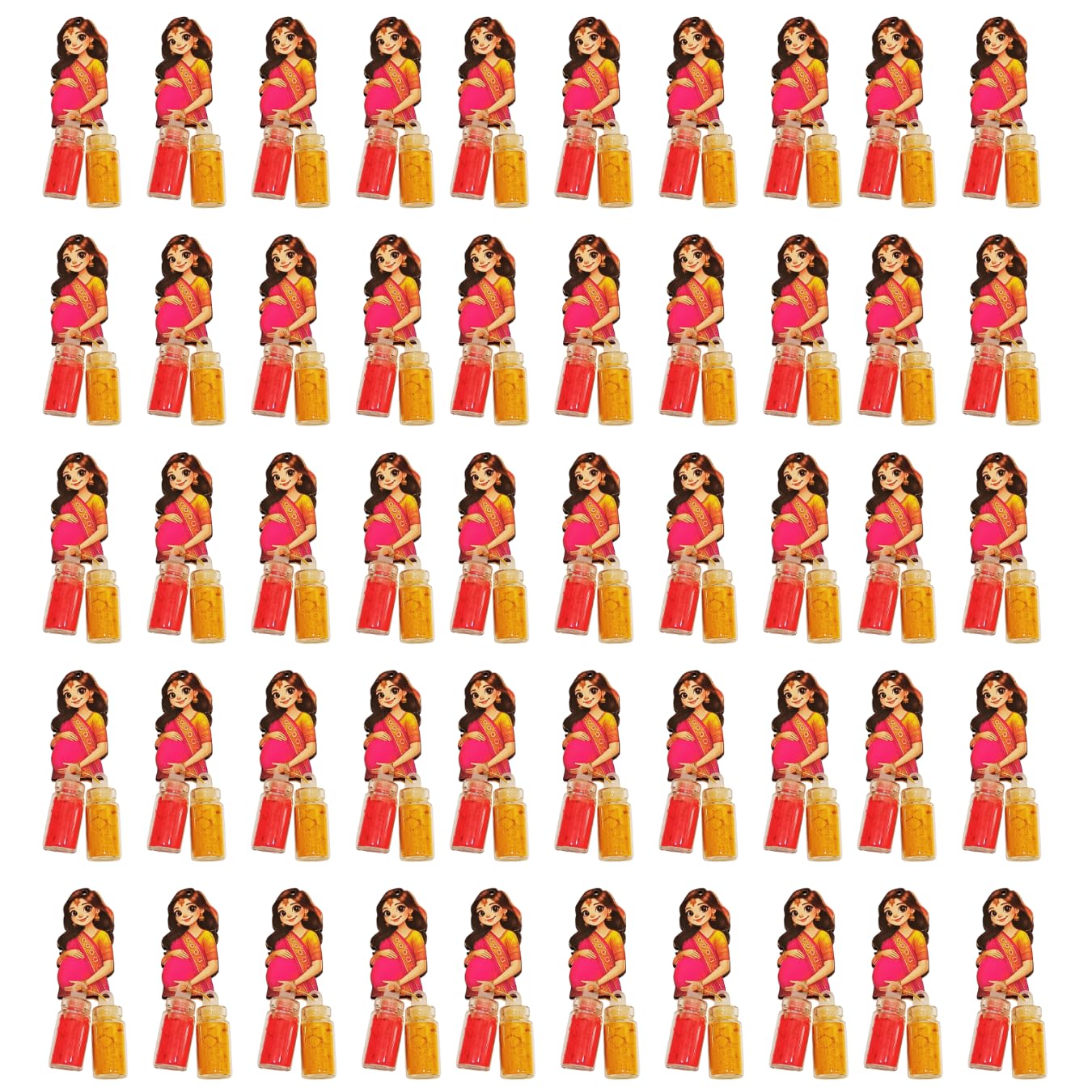 Sri Yagnaa - Pack of 50 - Seemantham - MDF Pasupu Kumkum Mini Bottles - Return Gifting Pasupu Kumkum - MDF Haldi Kumkum Gifting - Pasupu Kumkum for Thamboolam - MDF Haldi Kumkum Cutouts (Seemantham)-image-13