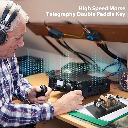 Miniatura 2 de CW Key Automático Morse - Tecla Morse Código Morse Llave Telégrafo Lambic Doble Paleta Código Morse Llave de Código Morse Aleación de Aluminio CW