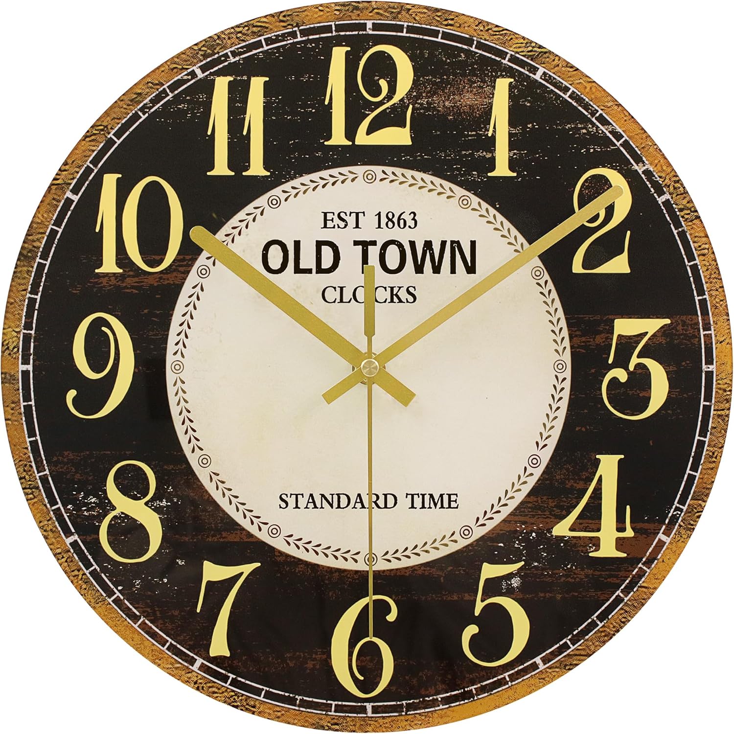 WISKALON Indoor Outdoor Glass Clock 12 Inch Waterproof Retro Vintage French Country Style Wall Clock Battery Operated Silent Non-Ticking for Bathroom Patio Pool Wall Decor Black Gold