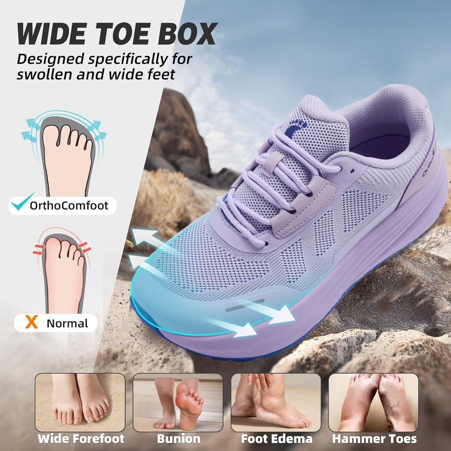 OrthoComfoot Women's Orthopedic Wide Plantar Fasciitis Trail Shoes: Comfortable Diabetic Arch Support Orthotic Flat Feet Running Sneakers, Casual Non Slip Hiking Shoes for Foot Heel and Pain Relief - Image 2