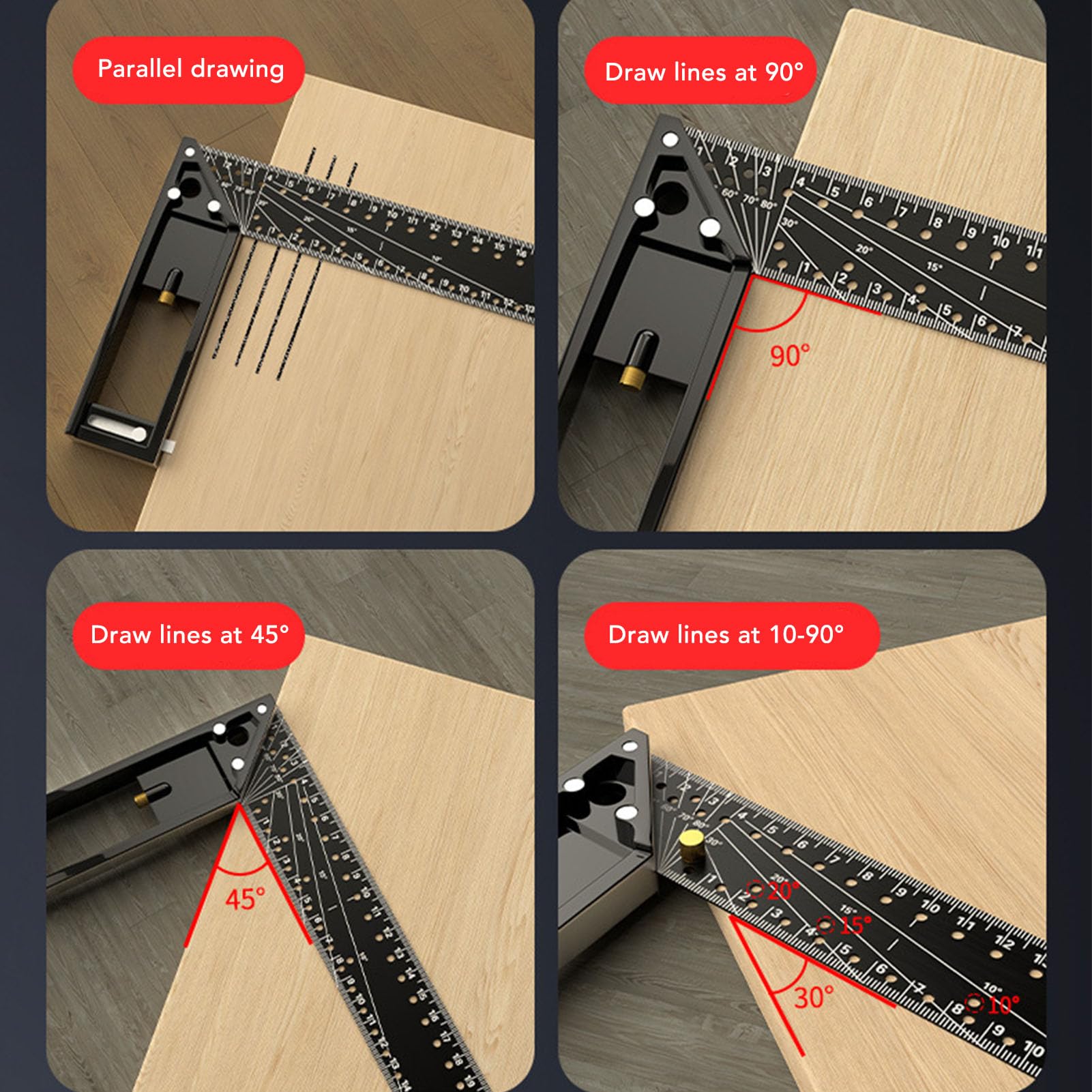 Righello di misurazione multiangolo professionale, righello ad angolo retto combinato universale da 45 a 90 gradi, strumento di misurazione accurato con tracciatore in acciaio