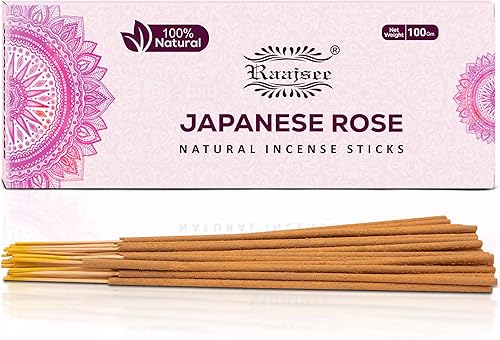 Raajsee Paquete de varillas de incienso de rosa japonesa de 353oz 100 puro orgánico natural enrolladas a mano sin productos químicos para iglesia