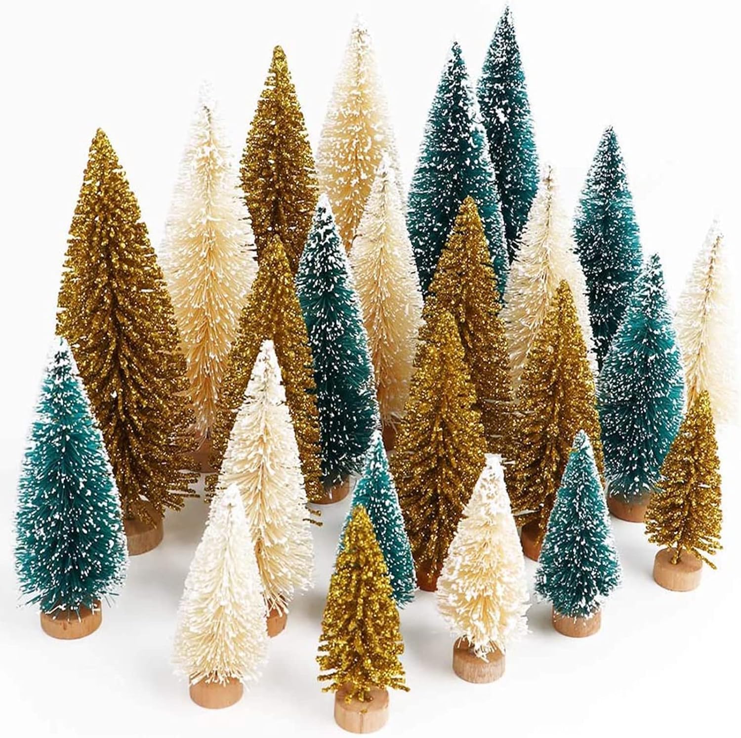 WAIZHIUA 24Pcs Miniature Christmas Tree, 3 Color Mini Artificial Snow