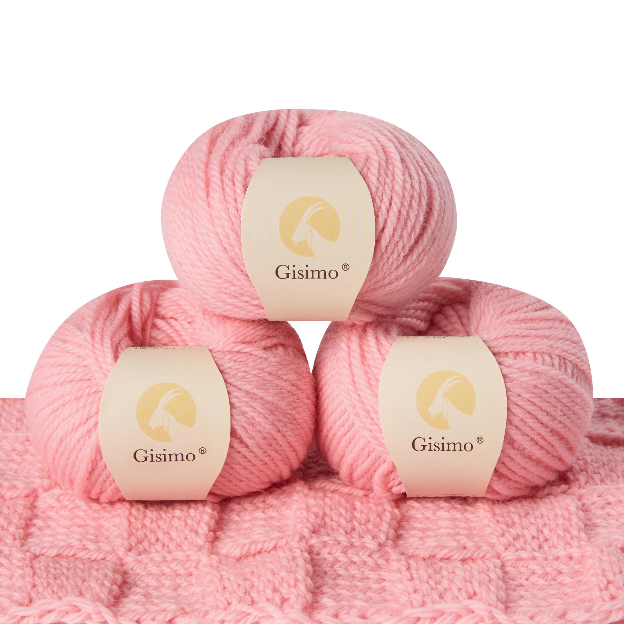 100% Merino Wool Yarn, 3-Ply Luxurious and Soft Yarn for Hand Knitting &amp; Crocheting (Pink,3Balls)