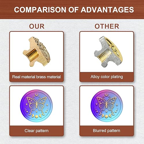 Miniatura 3 de MAYJOYDIY Sello de cera con diseño de mariposa, sello de cera de insectos, fase lunar, estrellas, sello de madera retro, sello de cera de 1.181 in,