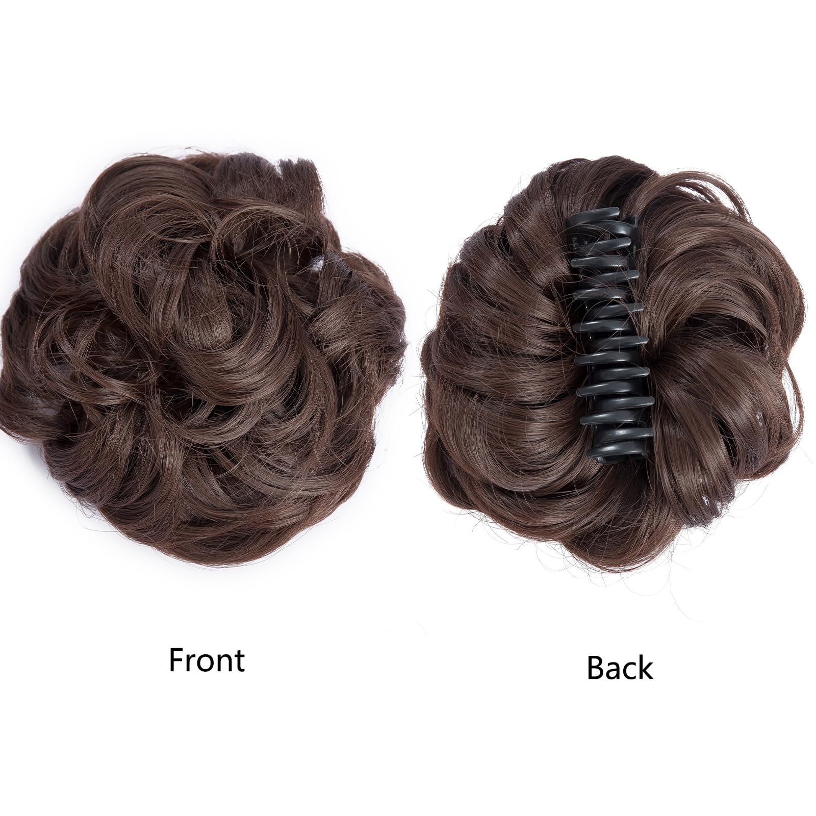 BUYOGET Claw Clip Bun Ponytail Extension Short Curly Wavy Claw Jaw Clip in Synthetic Hairpiece Pony Tail Tale 2 Inches Medium Brown - Image 2