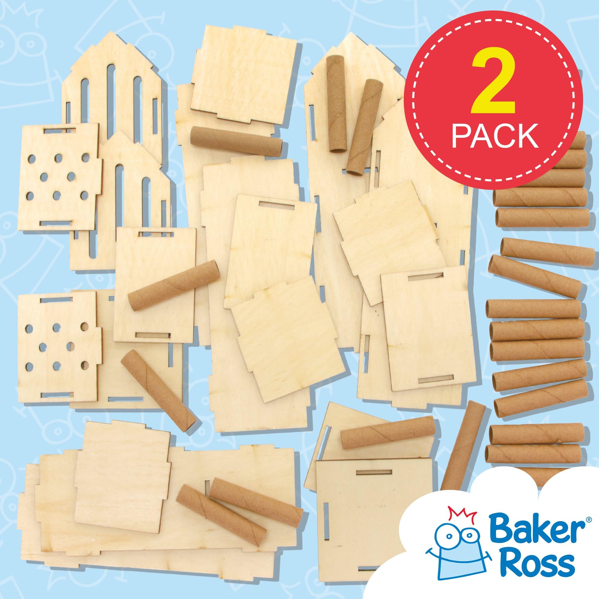 Baker Ross FE508 Kits Hotel de Madera para Insectos - Paquete de 2, actividades de artesanía en madera para pintar y decorar para niños, manualidades o proyectos de jardín